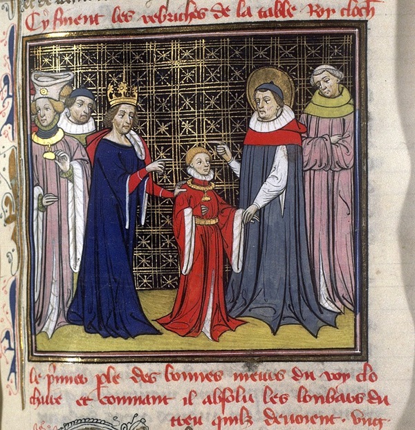 Chlothar II., sein Sohn Dagobert und Bischof Arnulf